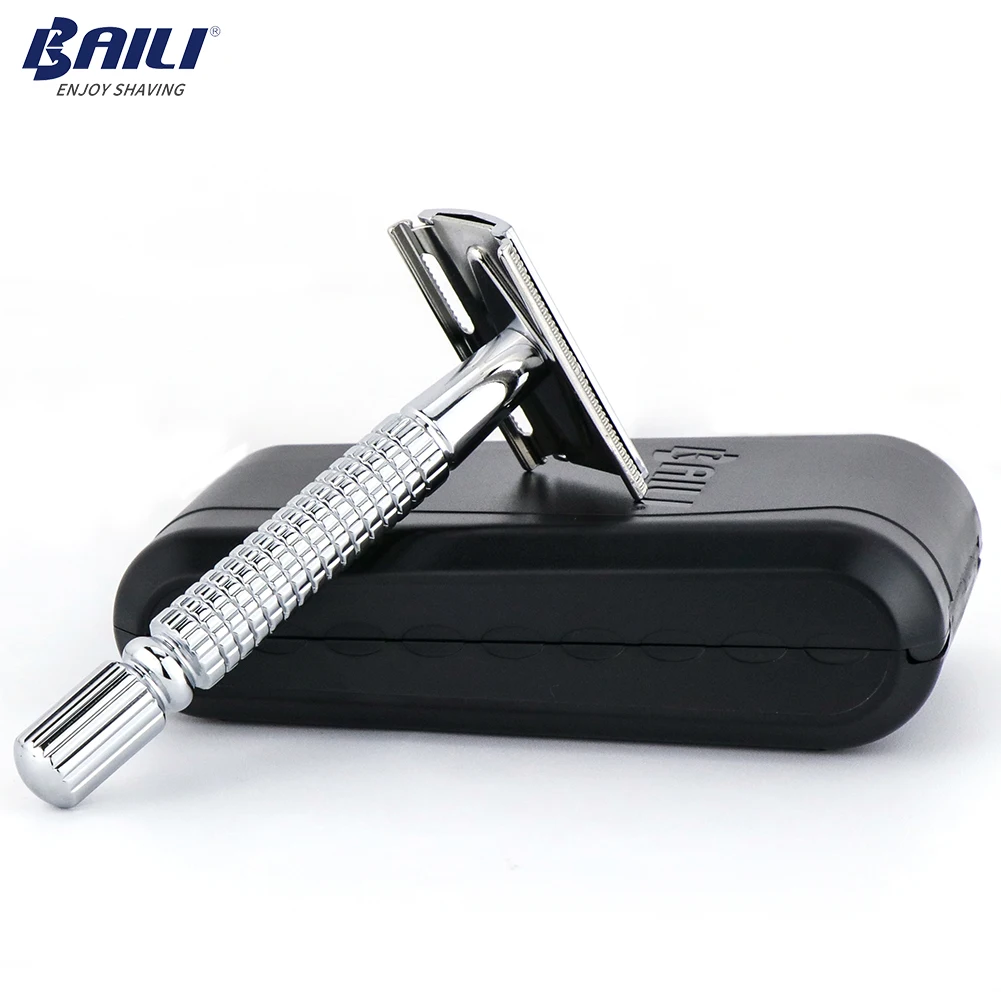 Baili silver travel case mirror stainless steel sharp brand blade metal razor shaving kits for men