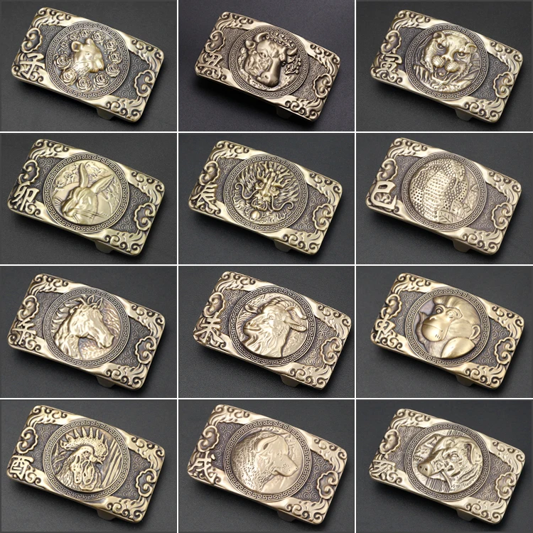 Men Leather Belt brass belt buckle 38mm and keeper