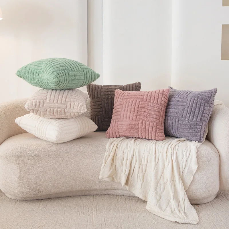 Tafu velvet pillowcase, three-dimensional plush office sofa, waist support, headboard, striped cushion cover wholesale