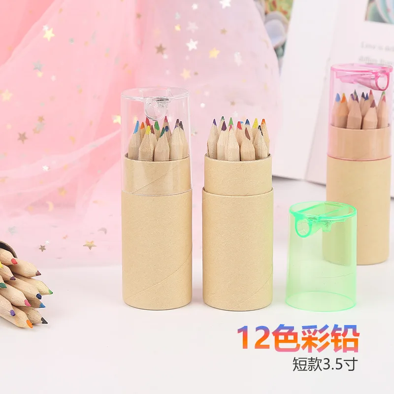 12pcs 3.5 inches colored pencil set with tube sharpener promotional mini color pencil set
