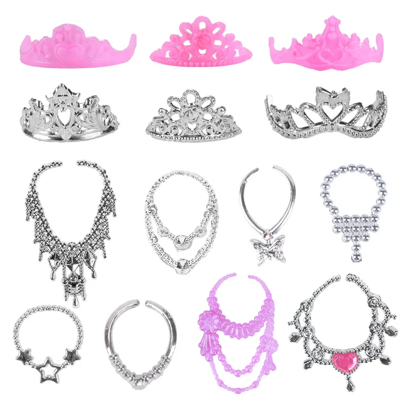 Fashion New 12 items / set doll accessories =6 crowns+6 Necklaces for 11 inch 30cm doll girl toy gifts