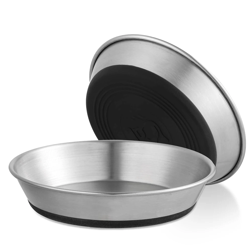 Whisker Fatigue Shallow Non-Slip Cat Dishes Plates for Small Dog Puppies Cat Bowls Stainless Steel Cat Bowls for Food and Water