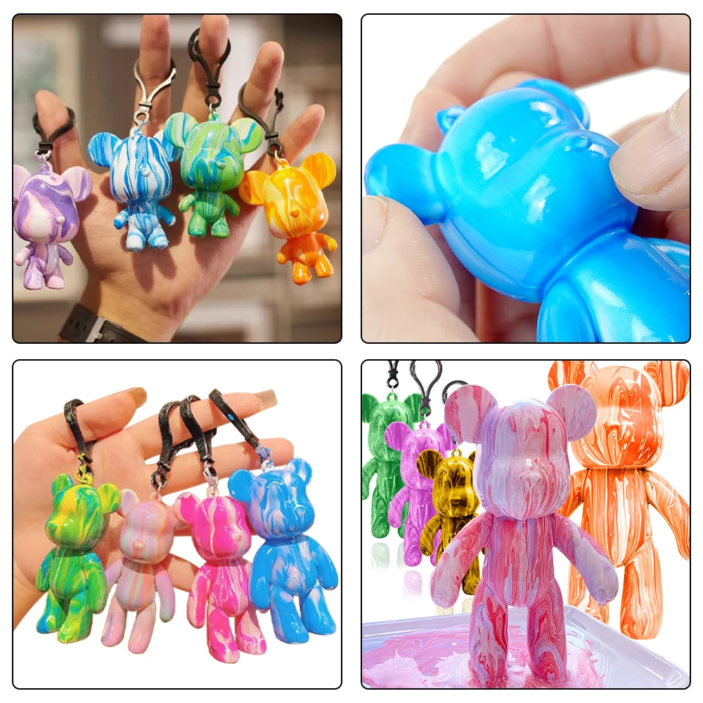 KHY 2024 Tiktok Hot Sale Fluid Violent Bear Doll Ornaments Creative Gift Diy White Embryo Enamel Liquid Bear