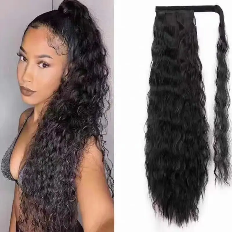 2020 Top Sell Synthetic Yaki Straight Ponytail Hair Piece Afro Kinky Curly Ponytail with Nylon Tape For Black Women