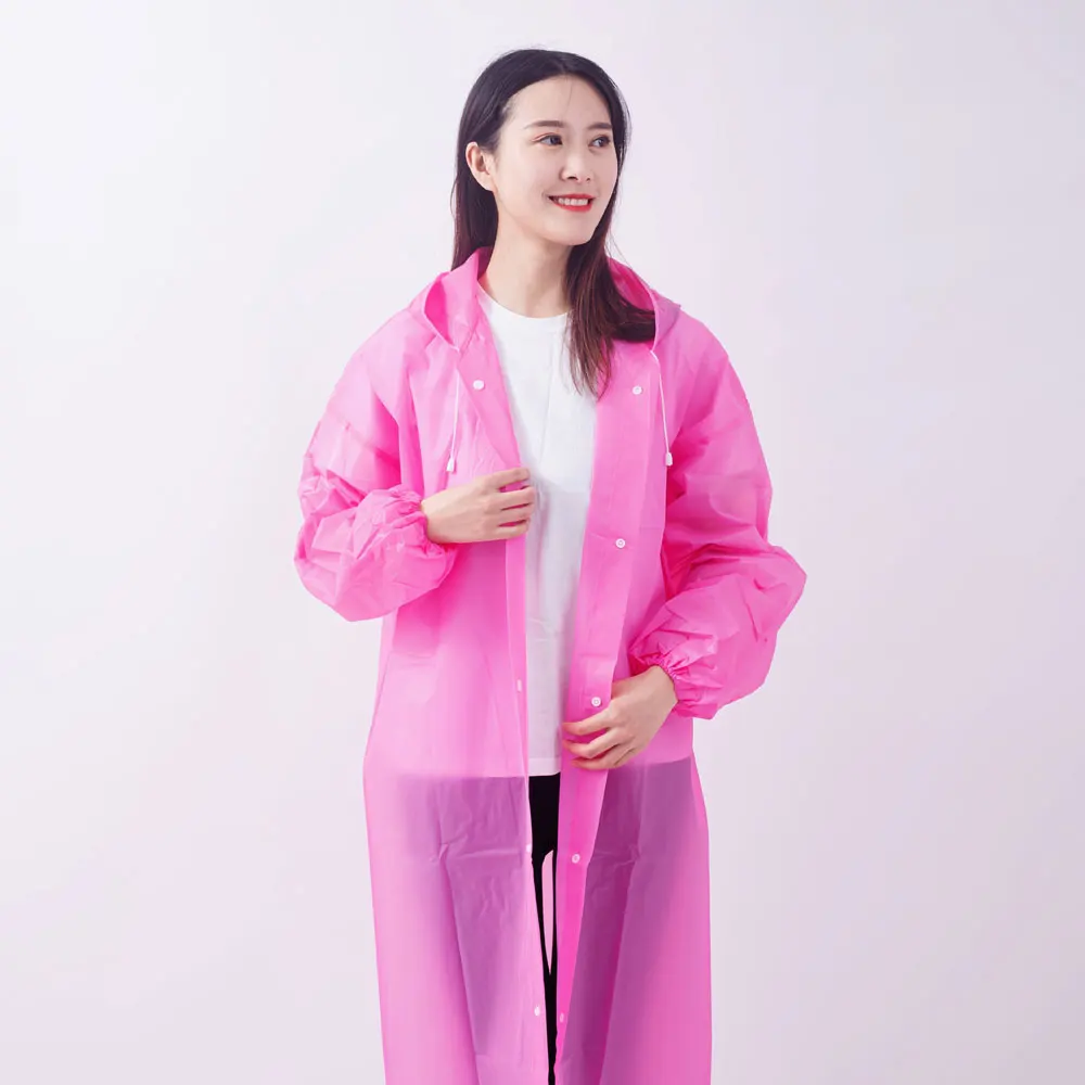 Pink Long PEVA Reusable Adult Raincoat Eco-Friendly Waterproof Raincoat
