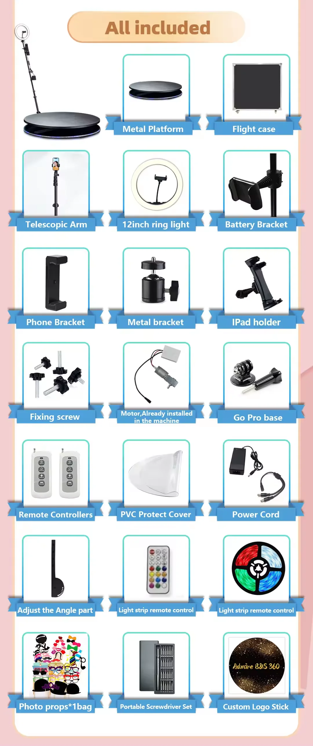 Automatic Rotating 3D Control Remoto Fantasy View Photo Booth 360 Electrical Motor
