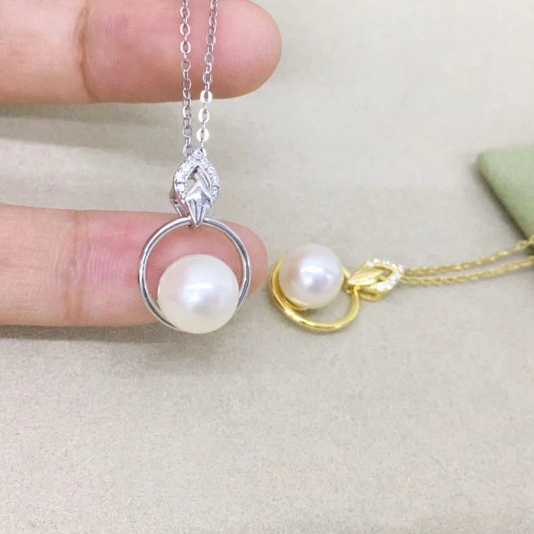 Pearl Necklace,925 Sterling Silver Moving Fresh Water Pearl Drop Pendant Necklace With 3a Cubic Zirconia