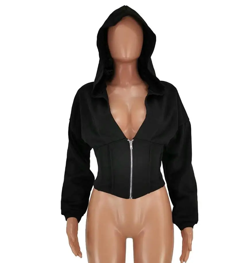 Oversized sweatshirts and pullover crop top grey zip sexy fashion women hoodie crop top