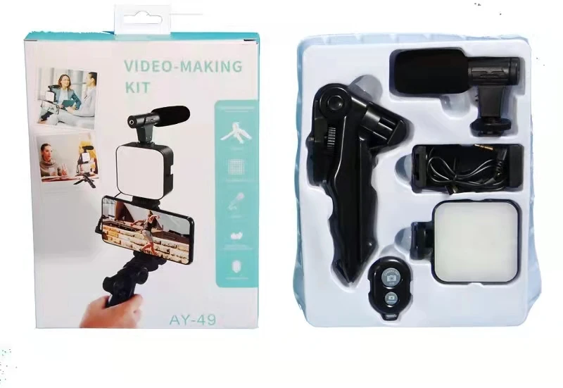 CYKE Selfie Stick Stand Microphone Lighting Tripod Phone Handheld Bracket Bluetooth Remote Video Shooting Camera Light AY49