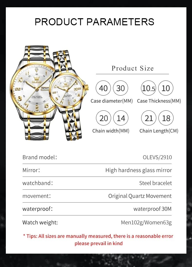 Cost effective 2910 Quartz Watch for Couples Stainless Steel Strap Couples Wristwatches Luminous Hands Auto Date Business Watch