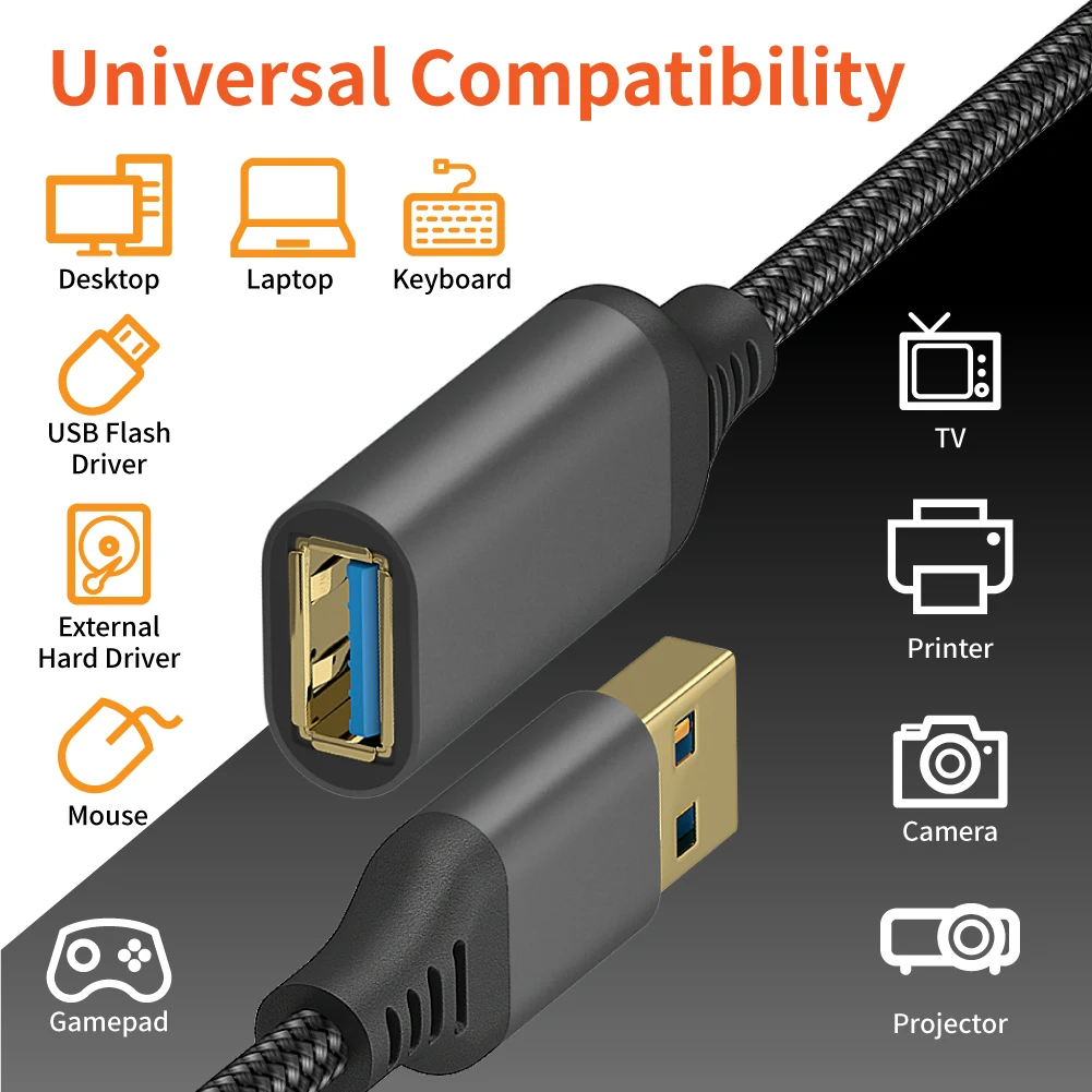 Прочный нейлоновый плетеный кабель для быстрой передачи данных 5 Гбит/с позолоченный USB 3 0 Удлинительный A