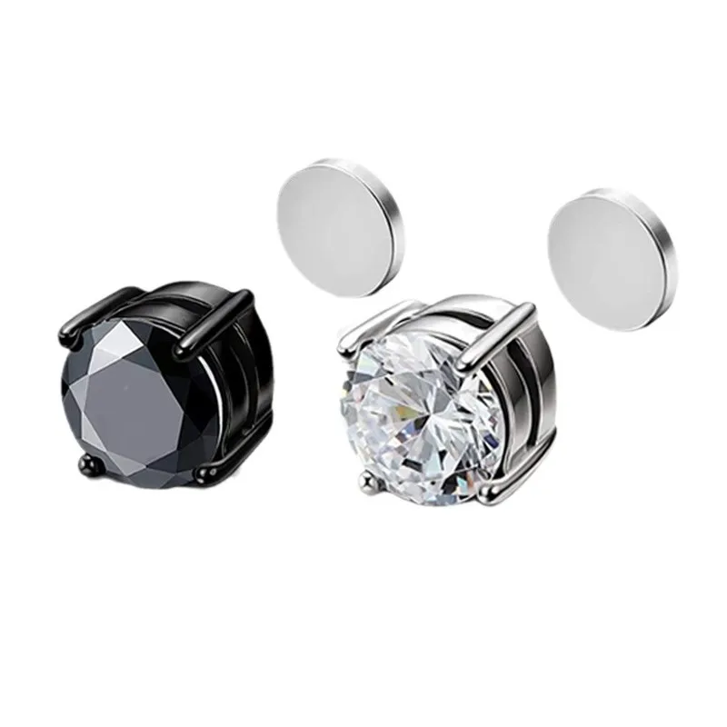Magnetic None Piercing Earring Stainless Steel Magnet Shiny Zircon Ear Stud Earrings for Boys and Girls