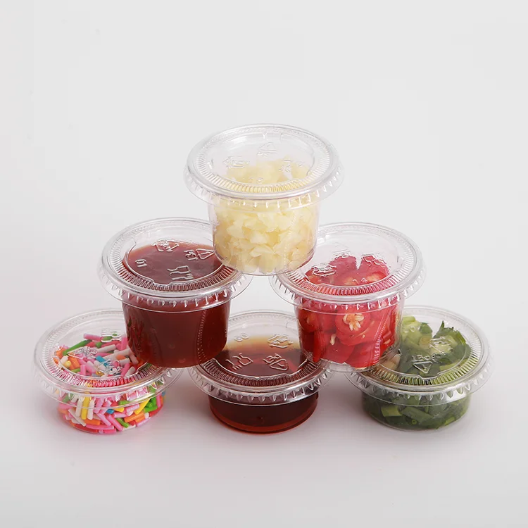 Transparent E-co Friendly 2 Oz Small Take Out Sauce Soy Packing Plastic Takeaway Disposable Sauce Cup With Lid