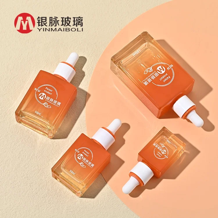 Yinmai Square shaped cosmetic 15ml 30ml 1oz 50ml 100ml dropper bottle essential oil glass dropper bottle essence bottle