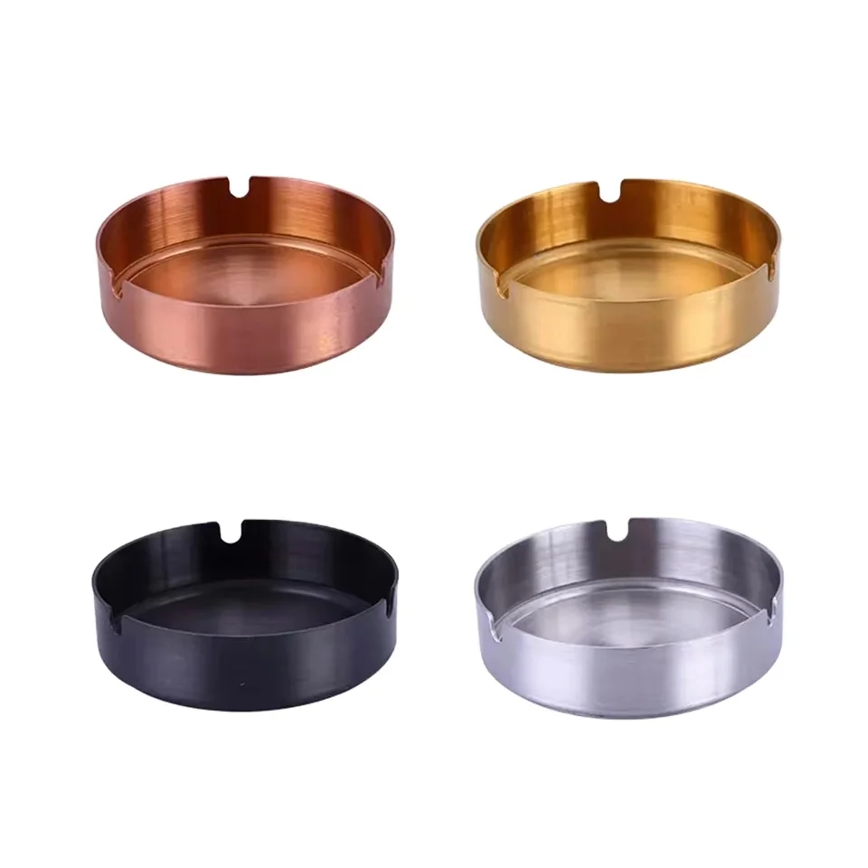 Amazon Hot Sale Stainless Steel Round Portable Windproof Custom Logo Heat Resistant Cigarette Ash Tray Cigar Metal Ashtray