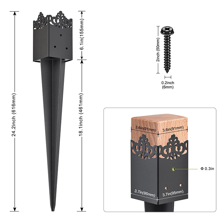 JH-Mech Posts Base Plates Customized Decorative Heavy Duty Outdoor Ground Spike Post Base for Mailbox Fence Stakes