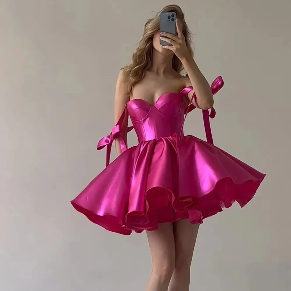 A Line Mini Prom Party Dresses Sweetheart Sleeveless Lace Up Satin Evening Gowns Graduation Short Cocktail Dresses