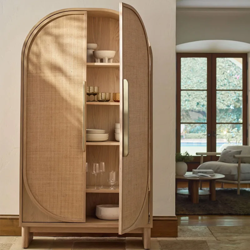 indoor Modern arched cabinet double door villa luxury wooden bookcase storage cabinet antique bookshelf Design customization