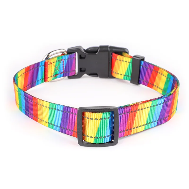 Pet Shop High Quality Reflective Cute Colorful Custom Brand Dogs Collars Personalized Designer Luxury Rainbow Dog Collar