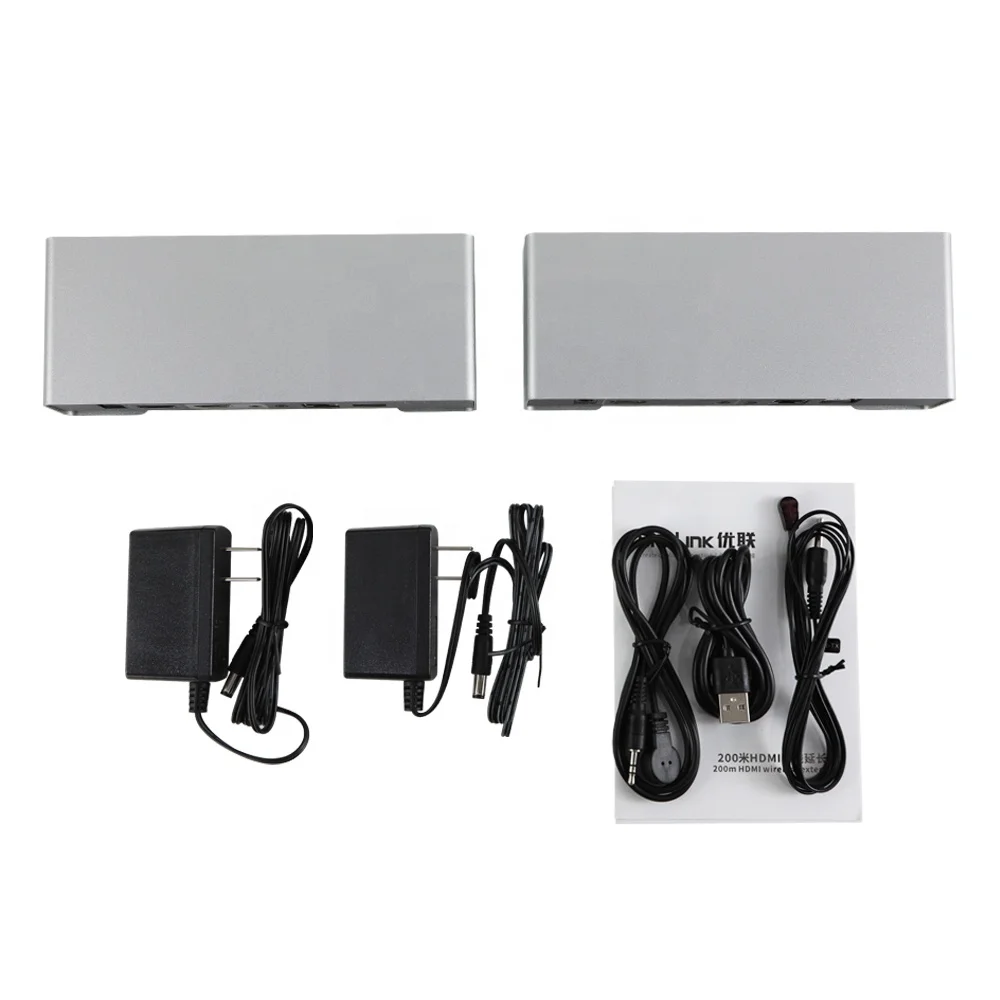 Unnlink HDMI KVM Ethernet Extender 200m 150m 60m Cat6 Sharing USB for Mouse Keyboard 1080P@60Hz Loop-out TX+RX ODM OEM