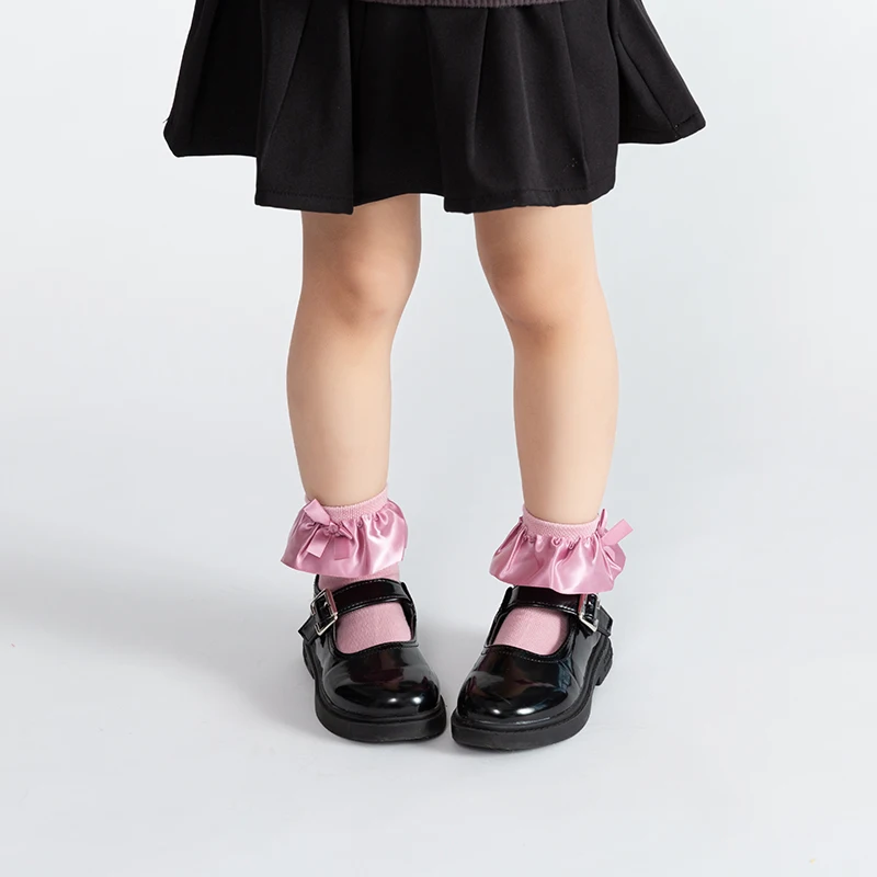 Новинка, весенние детские носки, милые детские атласные кружевные хлопковые носки для девочек с кружевным бантом и мягкой отделкой, короткие носки для маленьких девочек