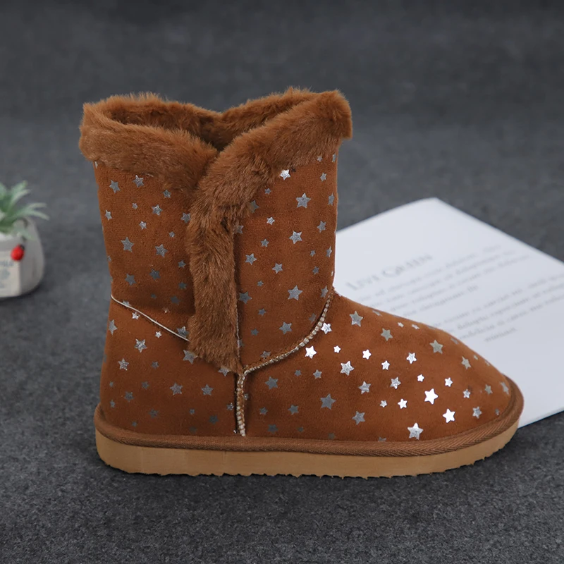 Wholesale Glitter Girls Little Kids Shiny Ankle Winter Fur Snow Boots Winter For Children With Bling Stars