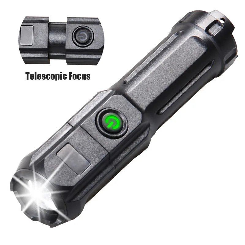 Hot Sale Portable USB Charging Flashlight Telescopic Zoom Strong Light LED Torch Spotlight Long-Range Flood Lighting Lamp
