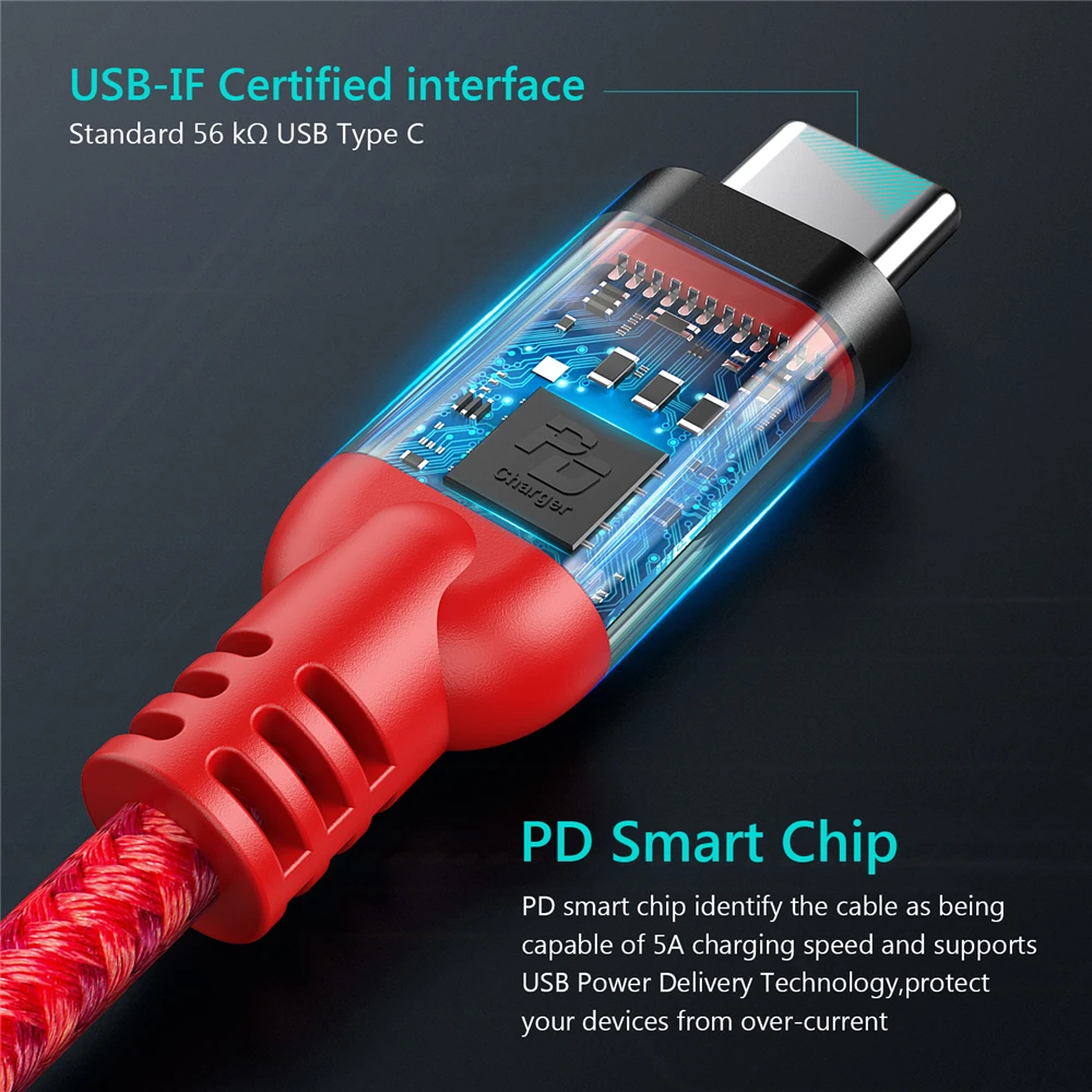 Amazon новый дизайн кабеля Плетеный 5А PD Кабель USB 3 1 Gen 2 type C к 10 Гбит/с type-C для быстрой зарядки usb кабель