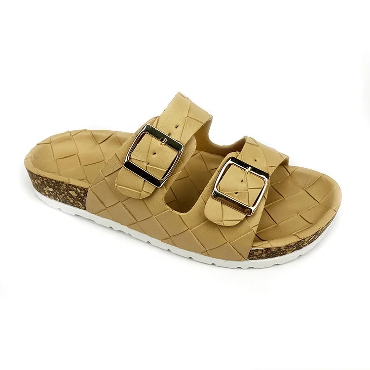
Factory Supplier Woven Leather Sandal for Women Double Buckle Ladies Slide Slipper Female Girls Slippers Sandals Shoes OEM 