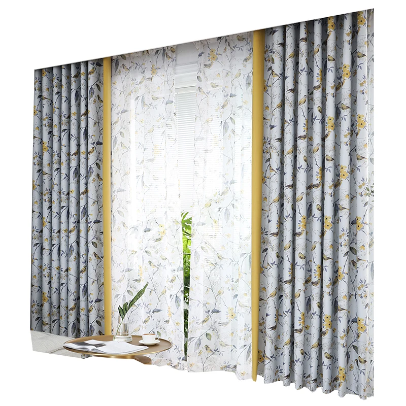 
Stock Available Modern Polyester Print Bird Designs Ready Made Curtain blackout For Living Room 