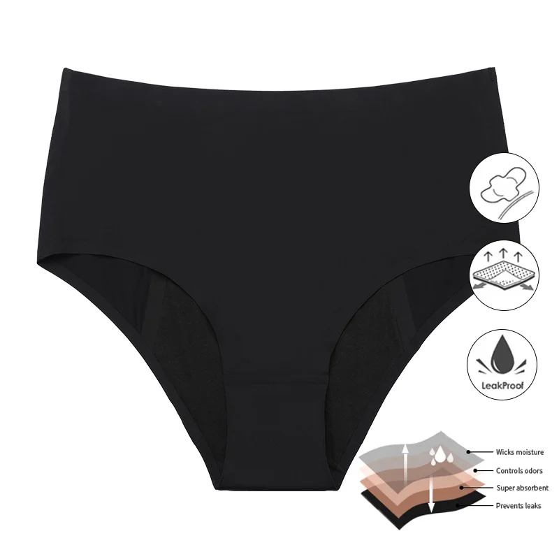 Women High Waist Full Protect 4 Layer  Absorb Leak proof Menstrual Washable Period Underwear Seamless Reusable Period Panty
