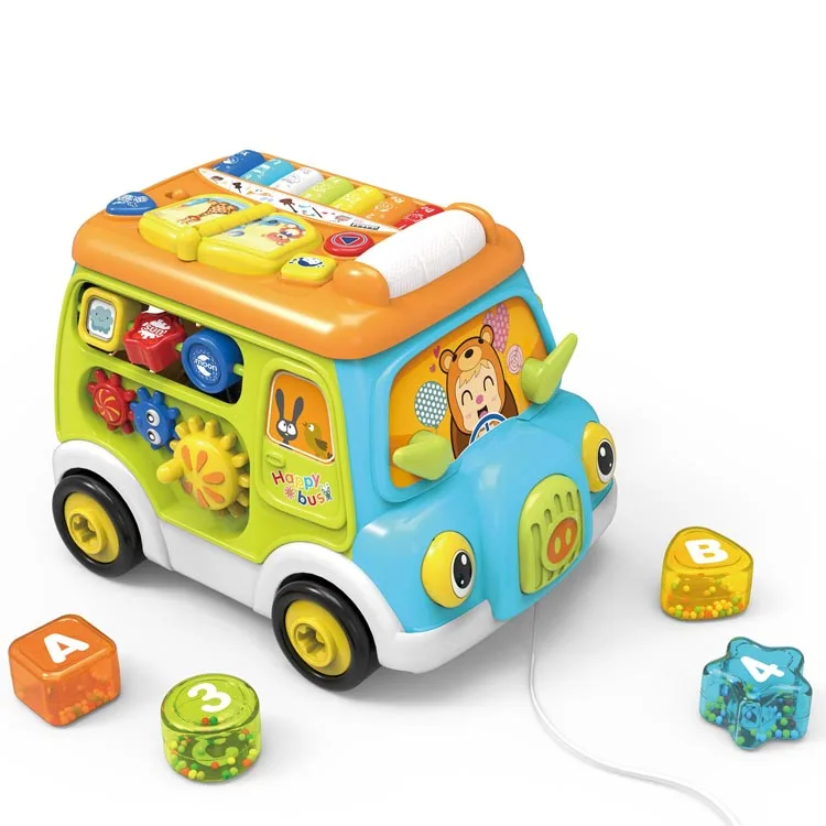 ITTL Multifaceted Game Music Happy Bus Toy Hexahedron Plastic Little Car Toy