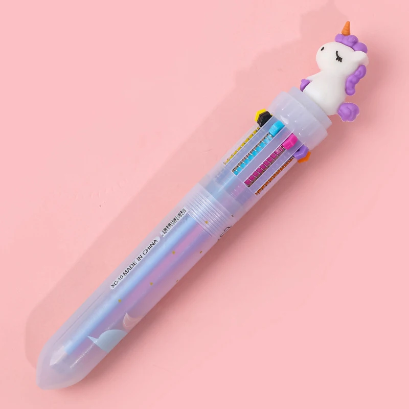 School supplies stationery kids 10 colors plastic multicolor ballpoint unicorn pen
