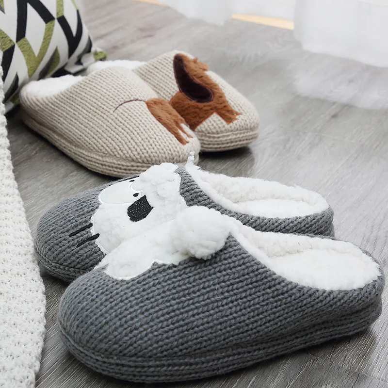 2023 New Cartoon Cotton Slippers for Men and Women Indoor Warm Cute Slide with Fur Plush Insole and TPR Outsole for Autumn
