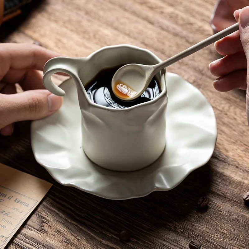 Japanese Vintage Afternoon Tea Style 150ML Handmade Ceramic Coffee Cup And Saucer Set  Milk Drip Mug Office Restaurant Drinkware