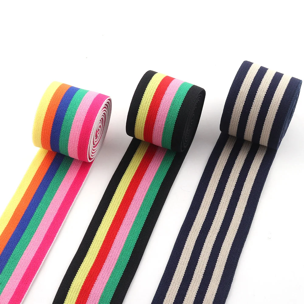 4cm Rainbow Color Striped Elastic Bands 40mm Nylon Colorful Elastic Band Webbing Waistband Stretchy Tape Clothing Accessories