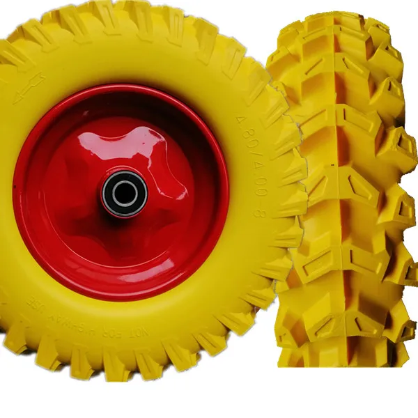 Yellow  PU foam wheel solid filled wheel  use for Wheelbarrow exported to European market 16inch 4.00-8