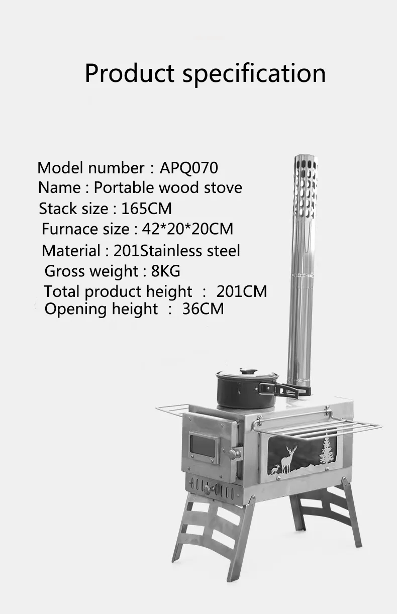 2023 hot 201 Stainless Steel Titanium Camping Stove for Tent, Ultra Light Portable Wood Stove Fast Winter Camping Grill