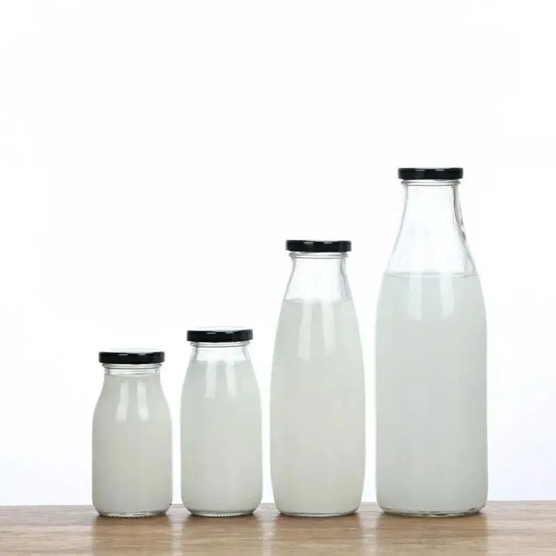 Wholesale Custom Empty 100ml 200ml 250ml 500ml 1000ml 1 Litre Milk Glass  Bottles with Lids