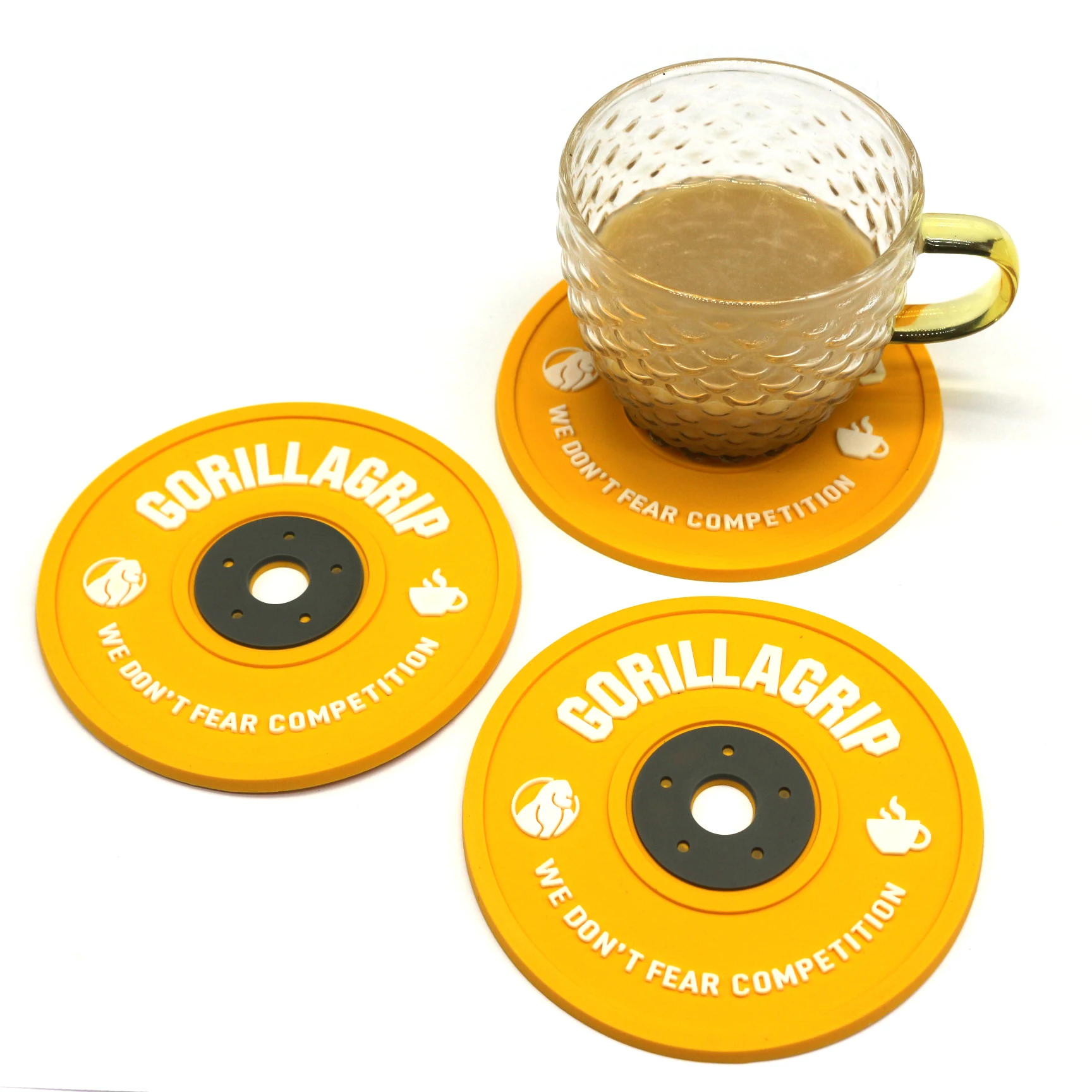 Water Proof 3D Mini Barbell Model PVC Coaster Plate Customized Gym Equipment Sport Fitness Beer Mat Drink Tea Coasters