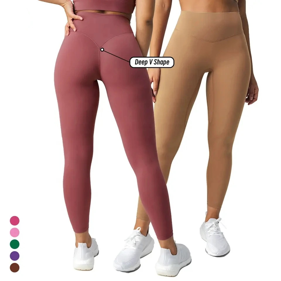Premium 68 Nylon 32 Spandex  V-Back Seam Gym Yoga Biker Shorts High Waist Breathable Peach Hip Activewear Gym Leggings for Women