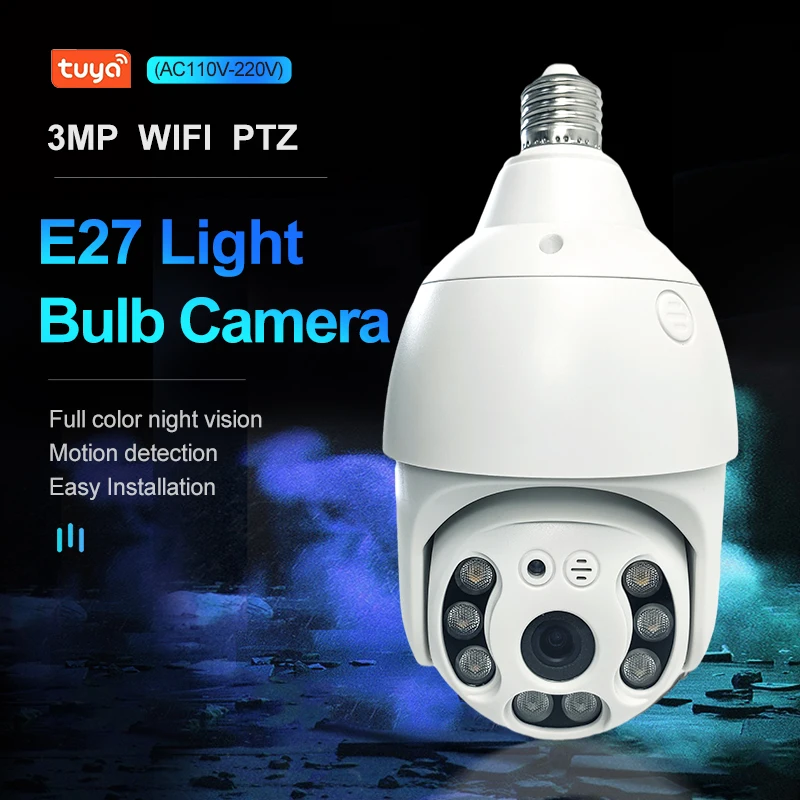 E27 interface led bulb type dome ptz camera 1080P smart IP bulb cctv camera tuya price 360 night wifi light bulb with camera
