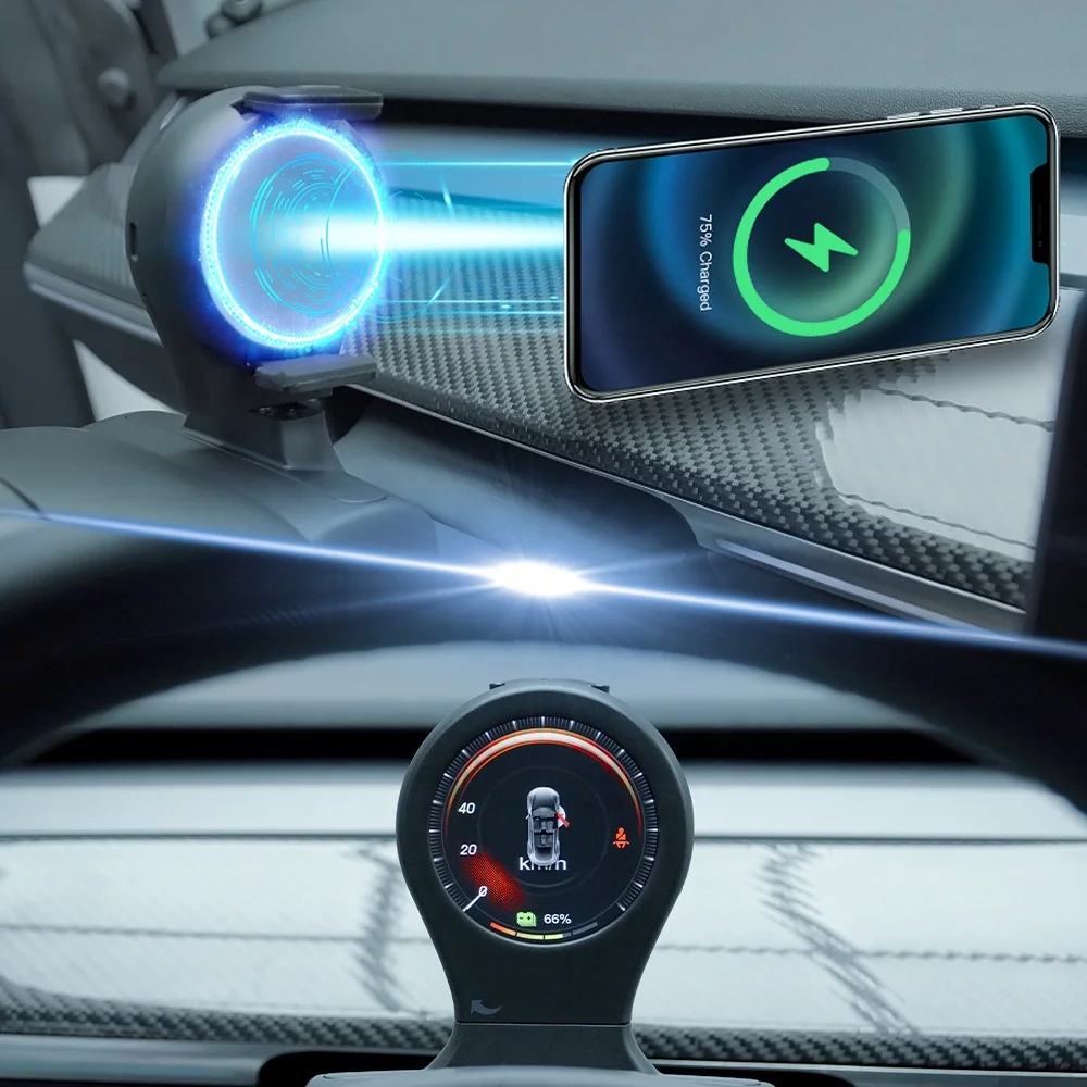 Hansshow Model 3/Y Hud Head Up Display For Tesla Dashboard Speedometer/ Gear/ Battery /Power Display Wireless Charger Holder