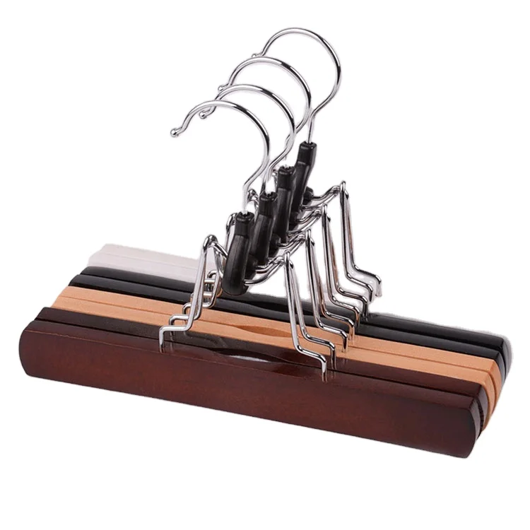 Wholesale Multicolor Pants Skirt Wig Hair Extension Hanger Natural Wooden Clamp Pants Hanger