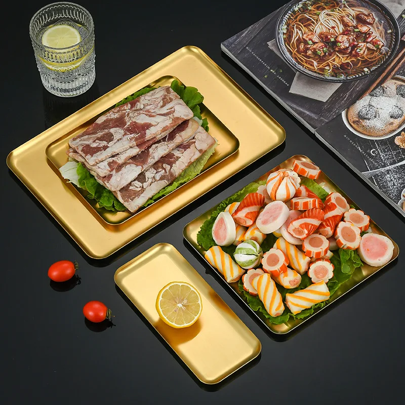 304 Silver Square Stainless Steel Rimless Plate Flat Bottomed Snack Coffee Tray Meal Tray Dishes Plates Flat Bottomed Tray
