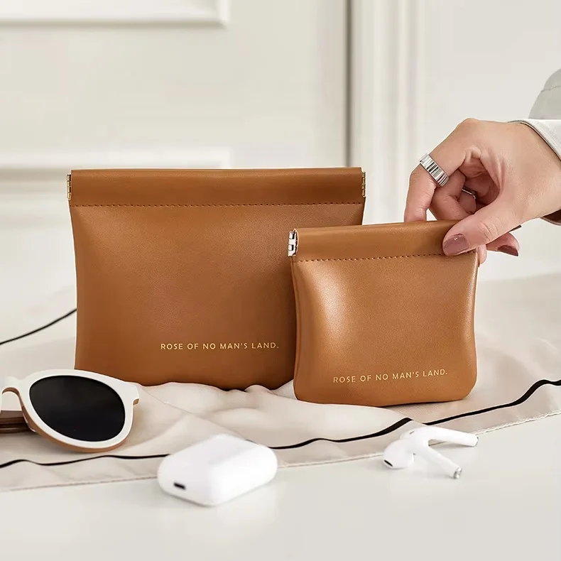 Custom luxury Waterproof Storage bag pink small  jewelry gift bag PU leather mini Pouch Toiletry Travel Cosmetic Makeup Bag