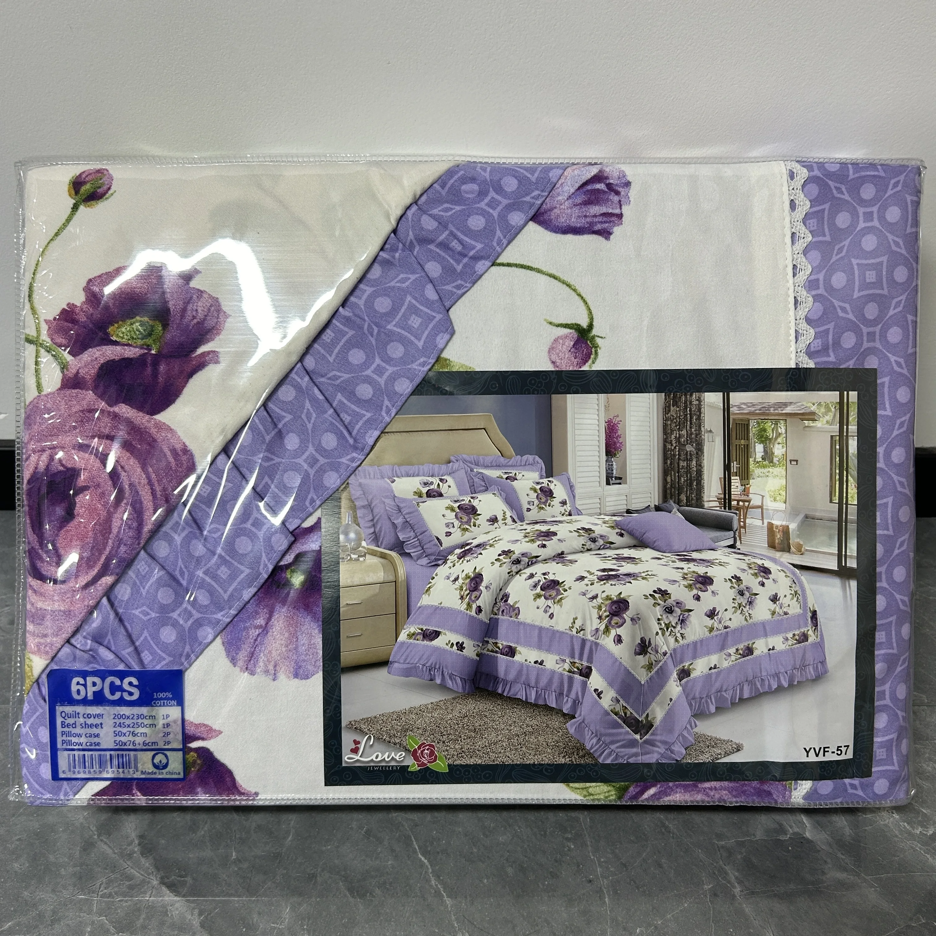 Cotton 6 pieces set lit 3 places Quilt cover Bed sheet drap de lit en coton duvet cover set bedding set with zipper