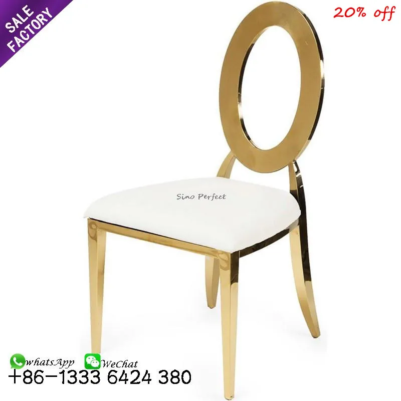 China Factory Luxury Gold Back Stackable Stainless Steel Legs Banquet Wedding Chair For Sale
