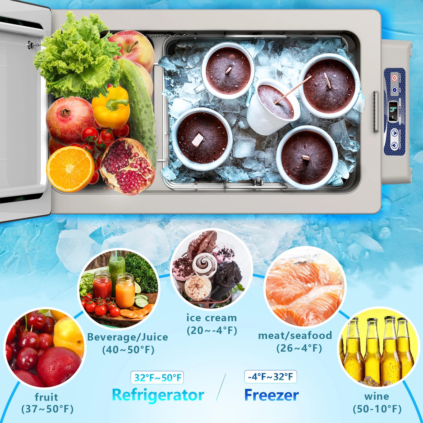 Car Fridge 42L Camper Compressor Fridge 12v Freezer 4X4 Cooler R134A/600A T/ST/N/SN 3 Years 690*345*462MM 50W