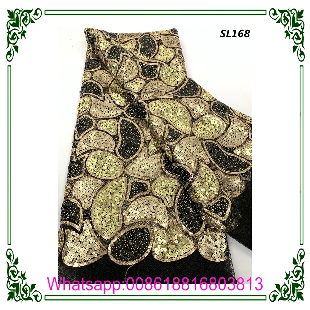 Sugarlady african tulle lace french lace wedding dress fabrics with sequins for party